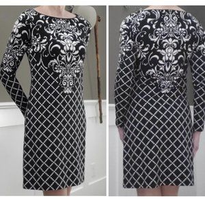WHBM Black/White Stretch Long Sleeve Dress Size XS
